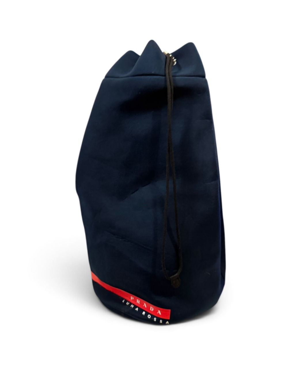 Prada Luna Rossa Navy Blue Drawstring Sling Backpack Shoulder Bag Red Logo - Picture 6 of 8